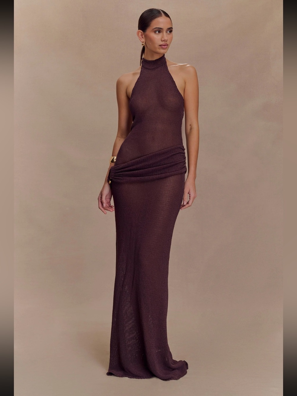 Meshki Reece Halter Knit Maxi Dress Chocolate Size XXS 🤎